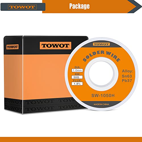 TOWOT 63-37 High Purity Tin Lead Rosin Core Solder Wire for Electrical Soldering, Content 1.8% Solder flux (1.0mm, 50g)