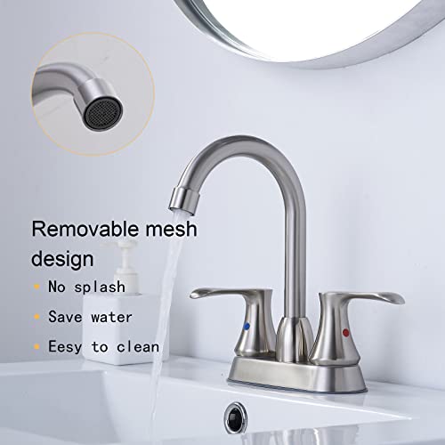 Comllen 2 Handle 4 Inch Brushed Nickel Bathroom Faucet, Modern Camper Centerset Vanity Faucet Brushed Nickel Stainless Steel Rv Lavatory Bathroom Sink Faucets 3 Hole #TOP3