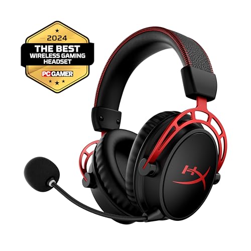 HyperX Cloud Alpha Wireless – Gaming Headset for PC, 300-hour battery life, DTS Headphone:X Spatial Audio, Memory foam, Dual Chamber Drivers, Noise-canceling mic, Durable aluminum frame,Red