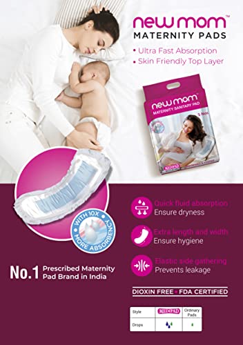 Image of NewMom Medi Pad for Women | Postpartum & Maternity Sanitary Pads | Ultra Soft, High Absorbency, Leak Proof Pads for After Delivery & Heavy Flow | Rash Free Cotton Feel Hygiene Pads 5 * 2