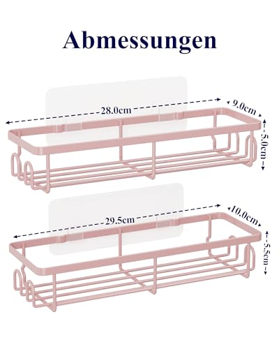 Kitsure Duschablage ohne Bohren - 2 Stück rostfreie Badezimmer Organizer, schnell trocknende Badregal, mit großer Kapazität, langlebige Shampoo Halterung für Dusche aus Edelstahl, Large, Rosa