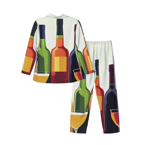 Poster Of Wine Bottles And Cocktails Mens Pajamas Set Button Down Sleepwear Set Long Sleeve Loungewear With Pockets4