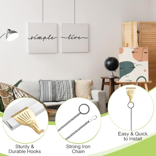 Image of Picture Rail Hooks and Chain, 10Pcs Hooks with 30CM Chains, Black