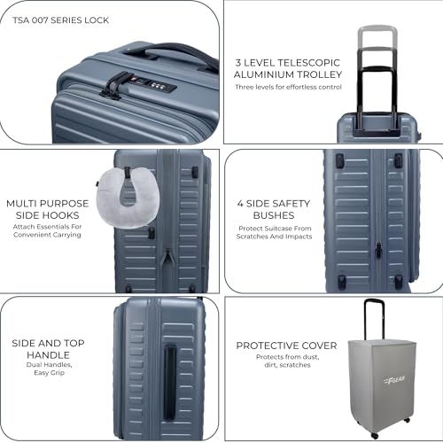Image of F Gear Windsor Front-Opening Small Trunk-Style Hard Luggage |Hinomoto Wheels, German Makrolon Polycarbonate, Cabin Suitcase for Travel| Laptop sleeve, Expandable & Anti-Theft Zipper (Stone Blue, 56cm)