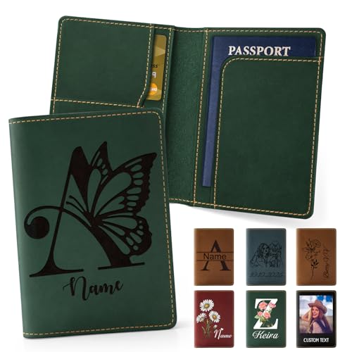 Custodia para Pasaporte Personalizada, Fundas de Pasaporte Personalizadas en Cuero PU para Viajes, Monedero para Pasaporte Personalizado con Nombre Grabado para Mujer, Hombre y Familia – Inicial