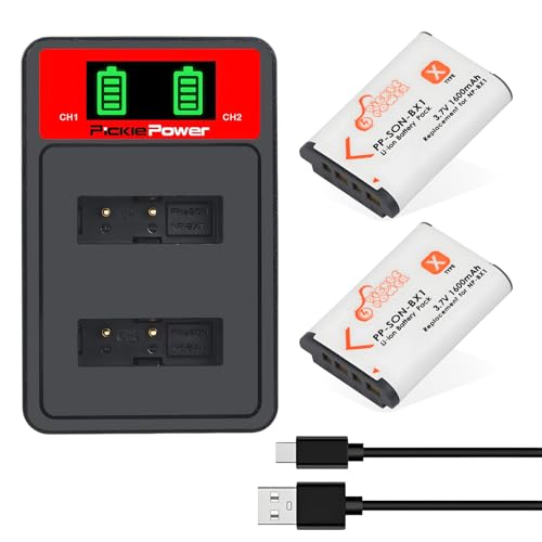 Pickle Power 2x1600mAh NP BX1 Batería y Cargador USB Dual LED Inteligente para Sony DSC RX1R, DSC RX100 II, DSC RX100M II, DSC RX100 IV, DSC RX100 V/VII, ZV 1, hx400v, WX300, WX350, AS100V, AS300