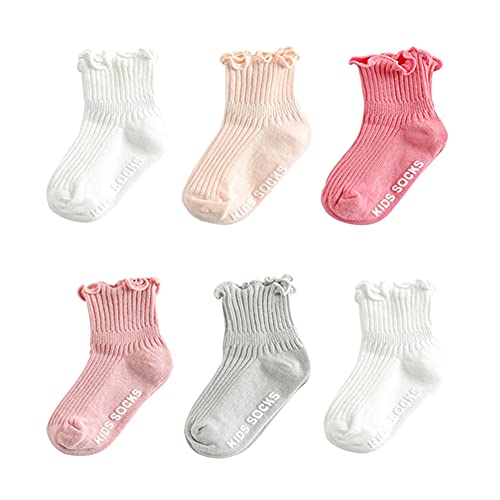 Toddler Anti Slip Non Skid Socks Little Girls Frilly Ruffle Lace 6 Pairs (1-2T, Frilly 6 Pairs, 1_year)