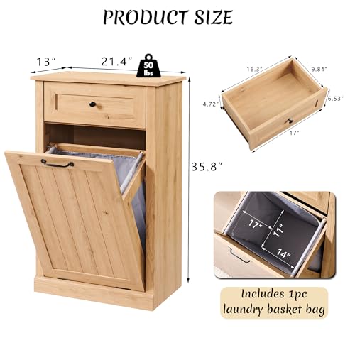 Image of IFBUY Tilt Out Laundry Hamper Cabinet, Trash Can Cabinet, Natural