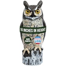 Dalen Large Fake Owl Decoy to Scare Birds Away - 16 in Hand-Painted Great Horned Owl Garden Scarecrow for Natural Pest Control - Fixed Head Design - Secure Upright by Filling with Sand/Gravel Only