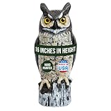 Dalen Large Fake Owl Decoy to Scare Birds Away - 16 in Hand-Painted Great Horned Owl Garden Scarecrow for Natural Pest Control - Fixed Head Design - Secure Upright by Filling with Sand/Gravel Only