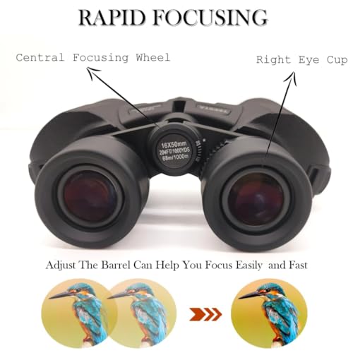 Image of 16x50 High Power Binoculars with Long Range Zoom Wide View Central Focus Wheel Anti Slip Grip for Bird Watching Wildlife Travel Hiking Sports Events and Outdoor Observation