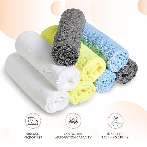 Image of Amazon Basics Pack of 8 Microfiber Cleaning Cloth | 300 GSM | Ultra Soft | Super Absorbent | Reusable | Multicolor| 40cm X 40cm