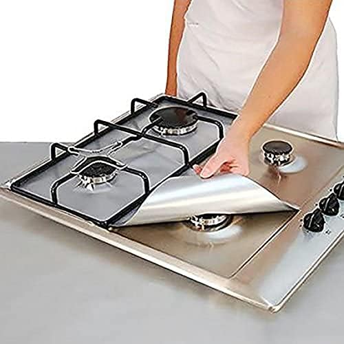 Gas Hob Protector Pack of 4 Universal Fit Covers Non Stick Gas Stove Burner Cover Reusable Cooker Protector Sheets Heat Resistant for Schools, Restaurants