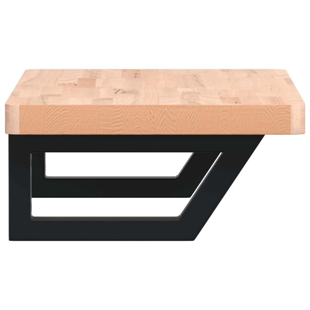 Tapa de lavabo con soporte de 60 x 40 cm, estante para lavabo de pared flotante, consola de lavabo de madera maciza de haya y estructura de acero en forma trapezoidal, placa de madera para