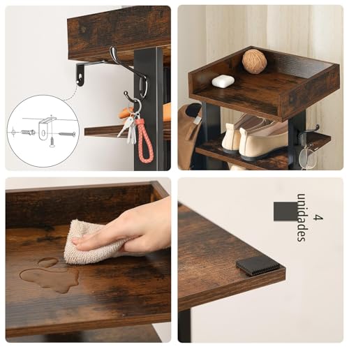 Miniatura 7 de Hoobro Zapatero, Zapatero Estrecho, Mueble Zapatero De 9 Niveles, Estante Zapatero Con 2 Ganchos, Ahorro De Espacio, Para Entrada, Salón, Dormitorios, Marrón Rústico Y Negro Ebf81xj01g2