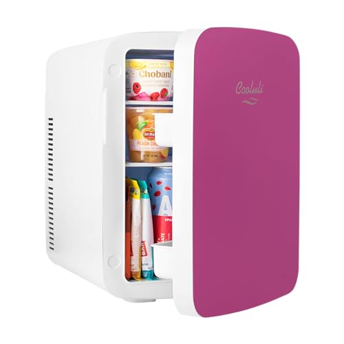 Image of Cooluli 15L Mini Fridge for Bedroom - Car, Office Desk & College Dorm Room - 12v Portable Cooler & Warmer for Food, Drinks, Skincare, Beauty & Makeup - AC /DC Small Refrigerator with Glass Front, Pink