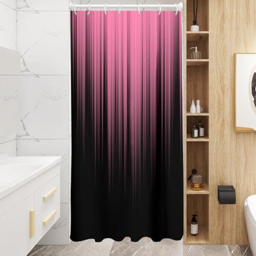 Image of AAtter Pink and Black Shower Curtain Ombre Abstract Girls Cute Preppy Stall Small Single Walk in Half Size Dorm Standing Narrow Stand Up RV Home Bathroom Decor Bathtub Set with 7 Hooks, 36x72, Modern