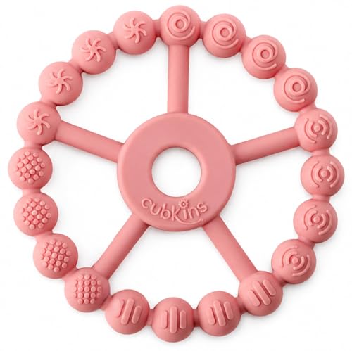 Image of Cubkins Silicone Ring Teether for Babies 3-12 Months | BIS Certified, BPA Free, Food Grade | Teething Ring for Soothing Gums | Zero Plastic | Easy Grip Baby Teething Toy (Raspberry)