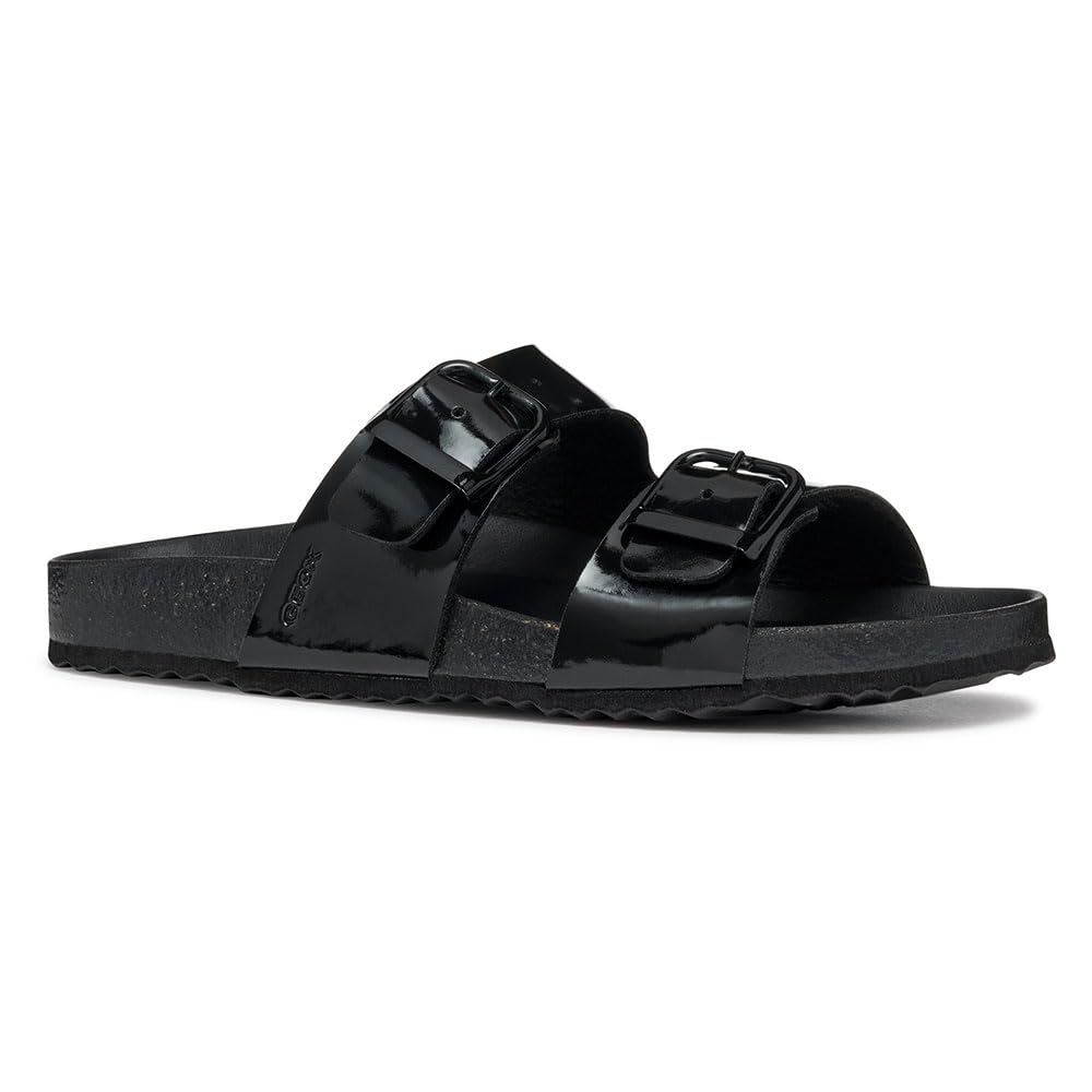 Geox Women's D BRIONIA R M Flat Sandal, Black, 7.5 UK