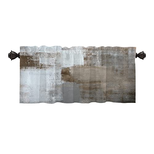 Batmerry Grey Abstract Art Valance Curtains,Brown Painting Window Treatment Kitchen Valances Multilayer Polyester Blackout for Living Room/Bathroom, 52x18 inches