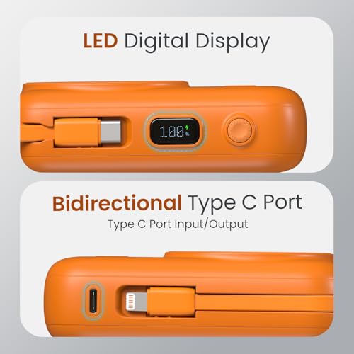 Image of Portronics Power Shutter 20000mAh 15W Magnetic Wireless Fast Charging Powerbank with in-Built Type C & 8 Pin Cable, 22.5W Type C PD Output, Type C Bidirectional Port, LED Display (Orange)
