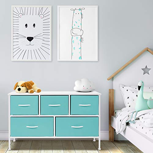 Sorbus-Dresser-with-5-Drawers-Furniture-Storage-Chest-for-Kids-Teens-Bedroom-Nursery-Playroom-Clothes-Toys-Steel-Frame-Wood-Top-Fabric-Bins-Pastel-Aqua 41UfhW4x1 L