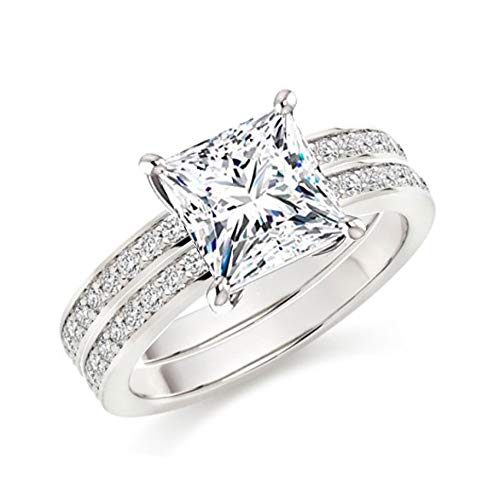 101 Facets Glamorous Princess Cut Simulated Diamond Band Set 925 Silver 1 2 Carats2