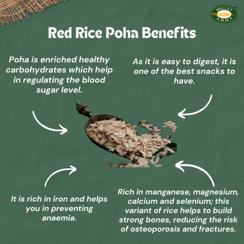 Image of Millet Amma Certified Organic Red Rice Poha 1kg | Unpolished Beaten Rice Flakes | Rich in Iron | Regulates Blood Sugar | 100% Vegan & Gluten Free | No Preservatives