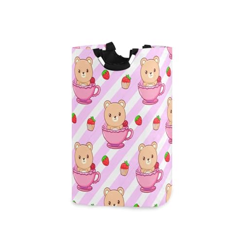 Jihqo Laundry Hamper Basket Cute Bears Cupcakes Collapsible Nursery Storage Bin Waterproof Clothing Baskets for Home Bedroom Bathroom Washing Room