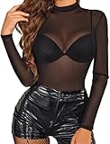 Avidlove Mesh Top Mesh Top for Women Long Sleeve Mock Neck Black L