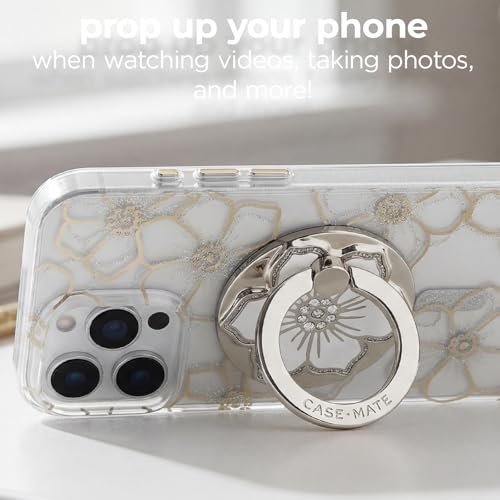 Soporte de anillo magnético de gemas florales elegante para iPhone 16 Pro Max 6