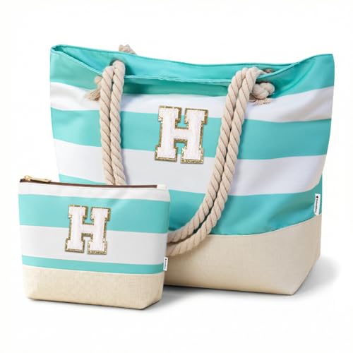 Image of Vavabox Initial Beach Tote Bag for Women, Water-resistant Travel Beach Bag Pool Bag Set, Birthday Gifts for Women Mom