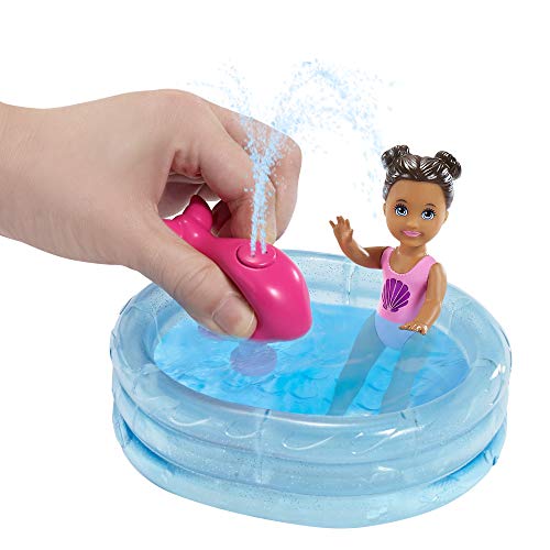 Barbie Skipper Babysitters Inc. Dolls & Playset with Babysitting Skipper Doll, Toddler Small Doll with Color-Change Swimsuit, Kiddie Pool, Whale Squirt Toy & Accessories for Kids 3 to 7 Years Old