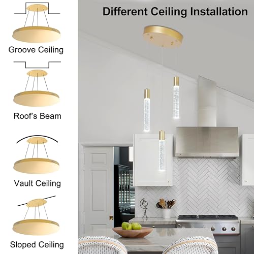 Image of 3 Light Pendant Lights,LED Bubble Crystal Pendants with Dimmable,Gold
