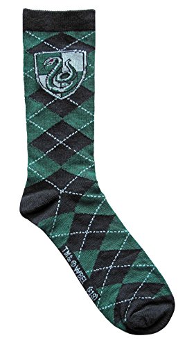 Harry Potter Slytherin Crest Argyle Pattern Men's Crew Socks Shoe Size 6-12