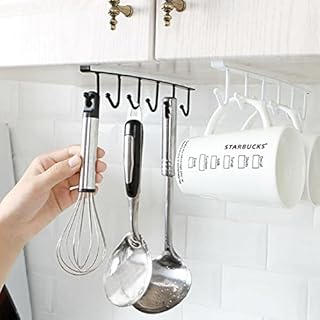 Cup Holder Under Cabinet Pack of 2 for Coffee Tea Cup Mug Holder with 6 Hooks Under Shelf - Glasses Storage Drying Holder Rack Cupboard for Kitchen (White)