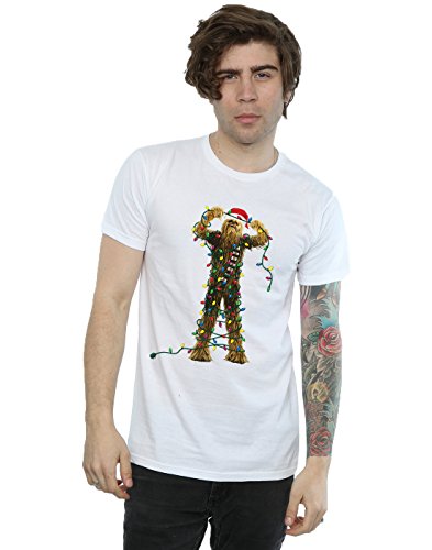 Star Wars Men's Chewbacca Christmas Lights T-Shirt Small White