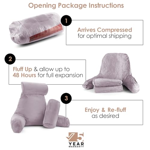 Image of Nestl Reading Pillow with Shredded Memory Foam Includes 2 Neck and Lumber Support Pillows, Designed for Sitting Up in Bed and Couch, Back and Arms Adjustable Support for Adult & Teens, Dusty Purple