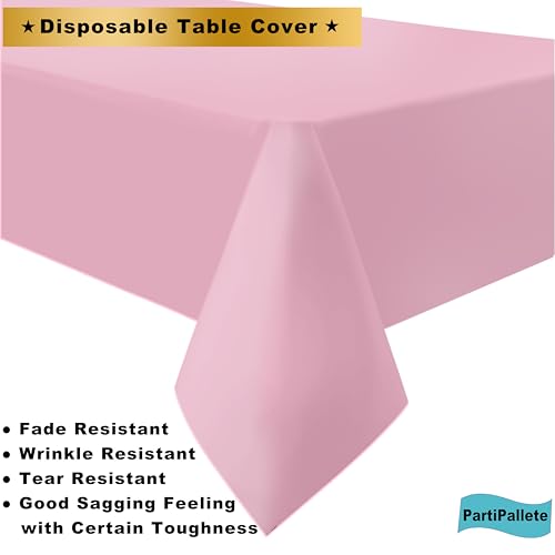 PartiPallete 3-Pack Premium Plastic Pink Tablecloth Disposable 54 x 108 Inches Rectangle Table Cover Party PEVA Table Cloths for Parties Birthday Wedding Bridal Shower Events Fits up to 8 ft Tables by PartiPallete - Image 3