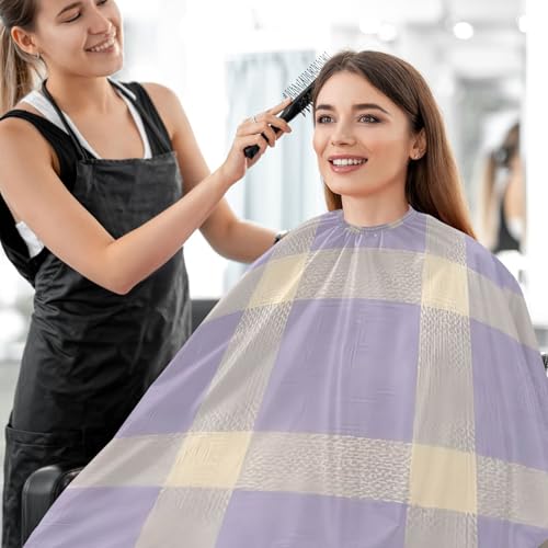 Capa para corte de cabello impermeable beige a cuadros miniatura 7
