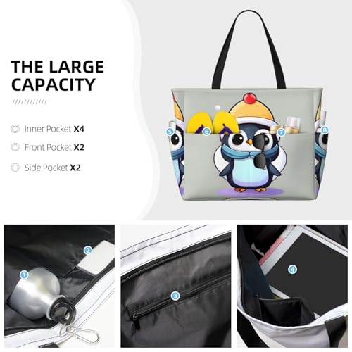 YANYU Cute Penguin Print Print Beach Travel Bag Waterproof Versatile Zipper Bag With Pockets Gym Travel Vacation3