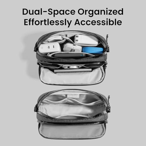 Image of tomtoc Electronic Organizer Travel Case Performance, Water Resistant Dual Compartment Cable Organization Storage Bag for Charger, Cord, Phone, Hard Drive, Power Bank, Accessories Travel Essentials