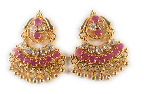Image of Copper Gold Plated Ruby Earrings For Women & Girls