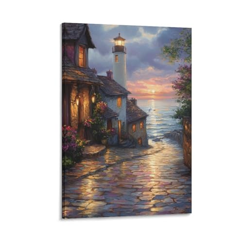 Toile coucher de soleil au port 30x45cm pour décoration de couloir et chambre