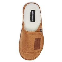 Lucky Brand Boys Slippers - Fuzzy Non Slip Memory Foam House Slippers for Kids - Plush Bedroom Shoes, Tan/5 Big Kid