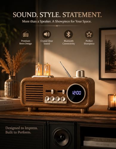 Image of Cason SC11 Digital Fm Radio for Home with Bluetooth Speaker, Real Wood Vintage Radio with Aux, Sd Card & USB Slot,Portable Retro Music Player with Type C Charging (Brown)