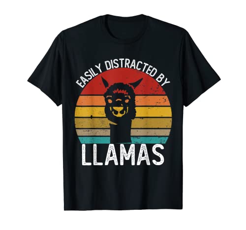 Fácilmente distraído por Llamas Camisas Vintage Llama Camiseta