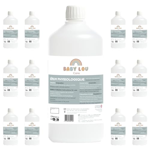 BABYLOU CARE | Suero Fisiológico Botella 12x1L | NaCl 0,9% | Fabricado en Francia | Lavado de fosas nasales | Higiene de la nariz | Para irración externa