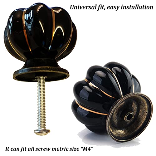 Kelier Ceramic Cabinet Knobs, [4 Pack] Vintage Sleek Pumpkin Door Pull Handles For Kitchen/Dresser Drawer/Cupboard/Wardrobe (Black, 4 Pieces) #TOP1