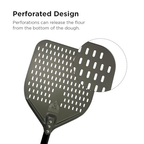 Image of Chicago Brick Oven Perforated Pizza Peel - 12 inchx15 inch Anodized Aluminum Pizza Steel, 32 inch Handle, 47 inch Overall Length - Ideal Pizza Turning Peel for Pizza Oven, Brick Oven, Baking Bread